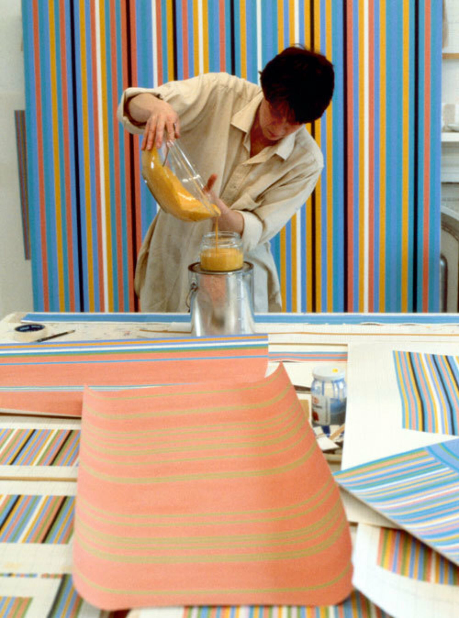 Bridget Riley working in her London studio c.1980-1983.
