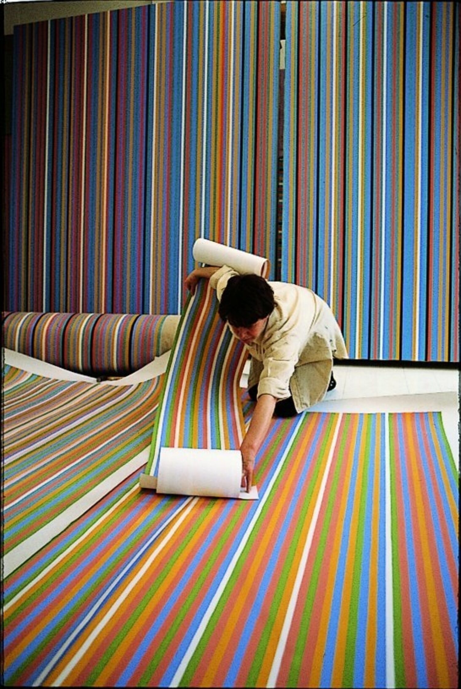 Bridget Riley working in her London studio c.1980-1983.