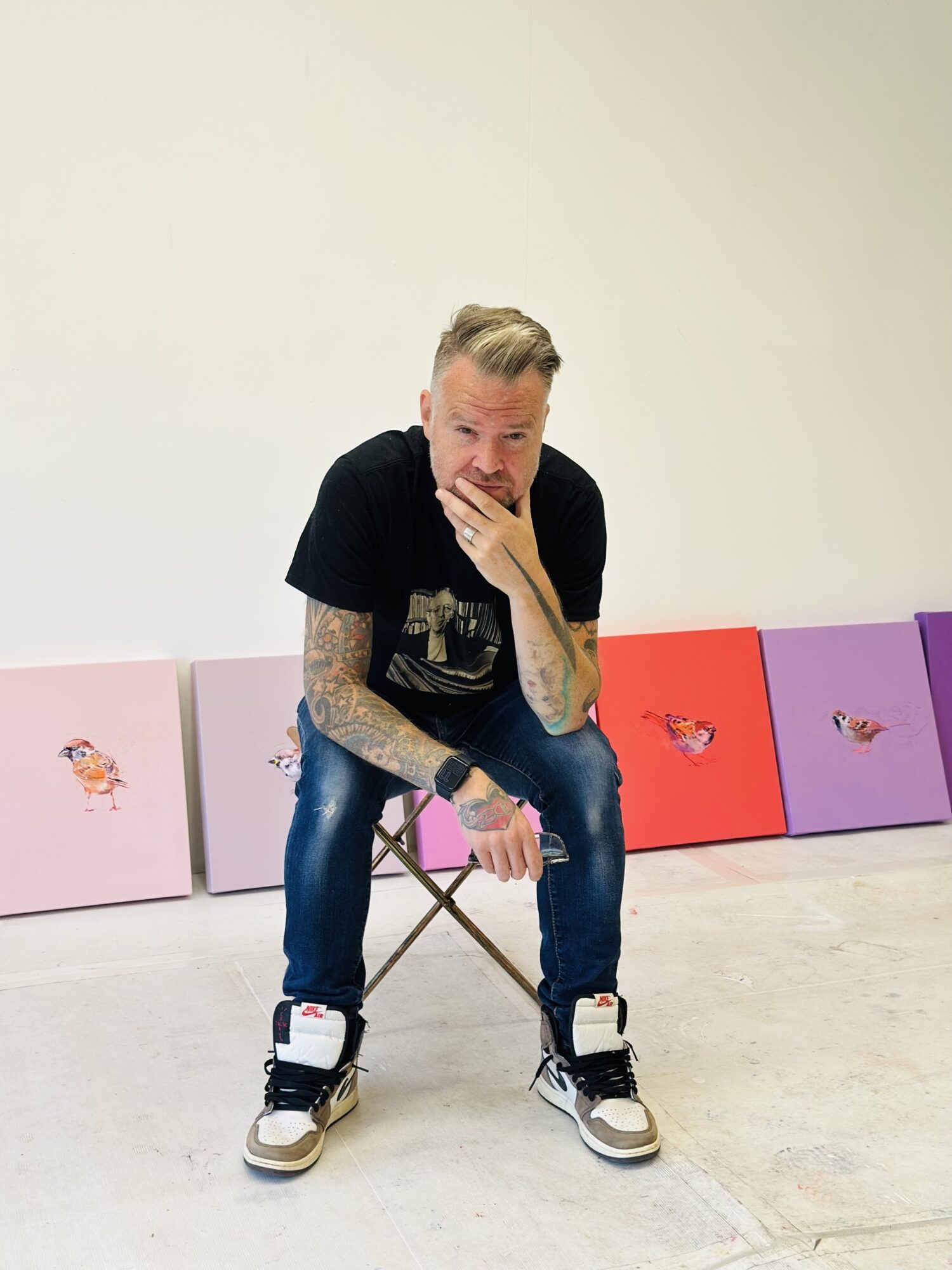 Dave White with the collection at his studio