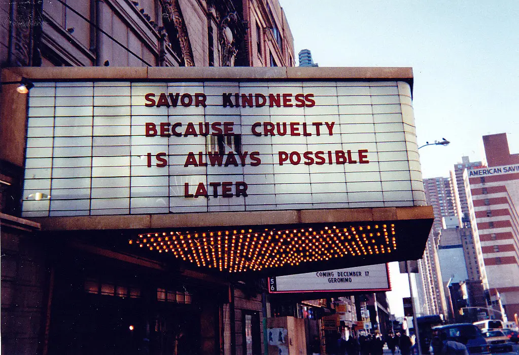 Image from Holzer's Marquee series, using selected “Truism” and “Survival” texts, NYC.