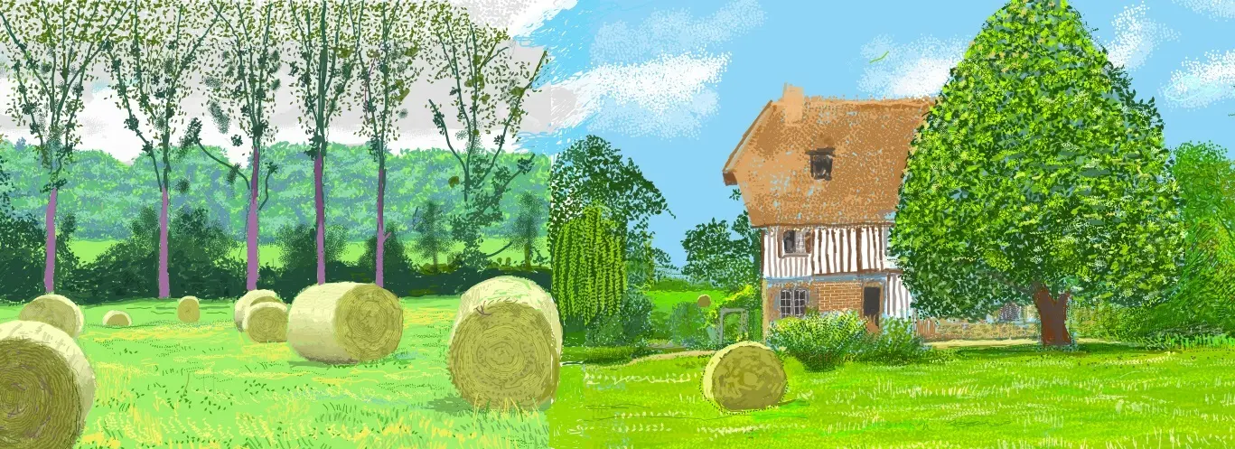 David Hockney, A Year in Normandie (2020-2021), detail, composite iPad painting