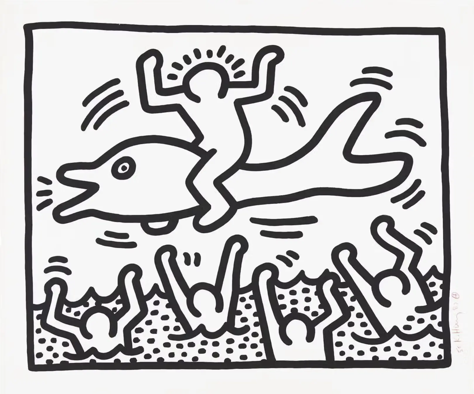 Haring, Man On Dolphin, 1987