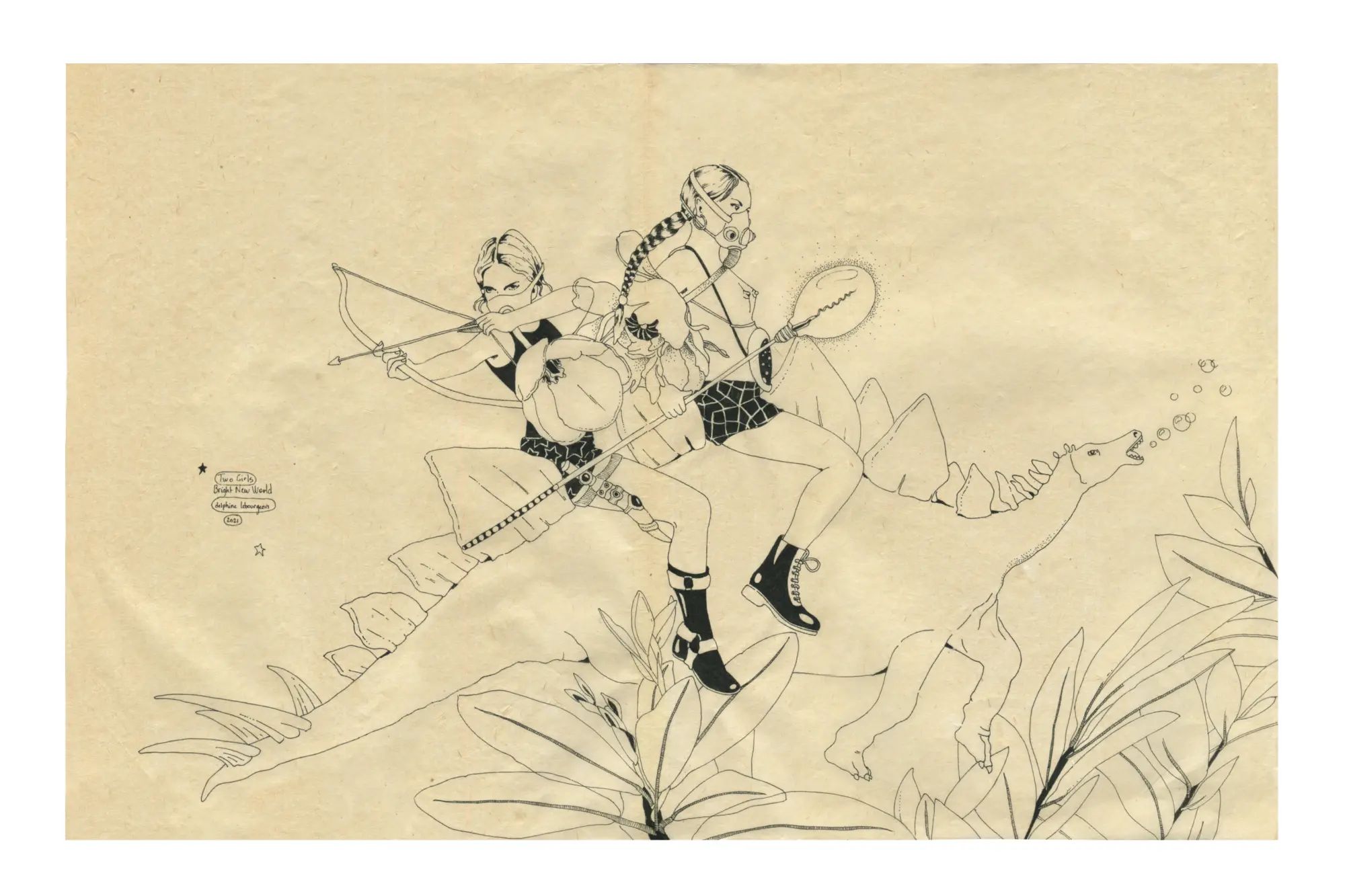 Two Girls, Ink on Chinese rice paper, 2021