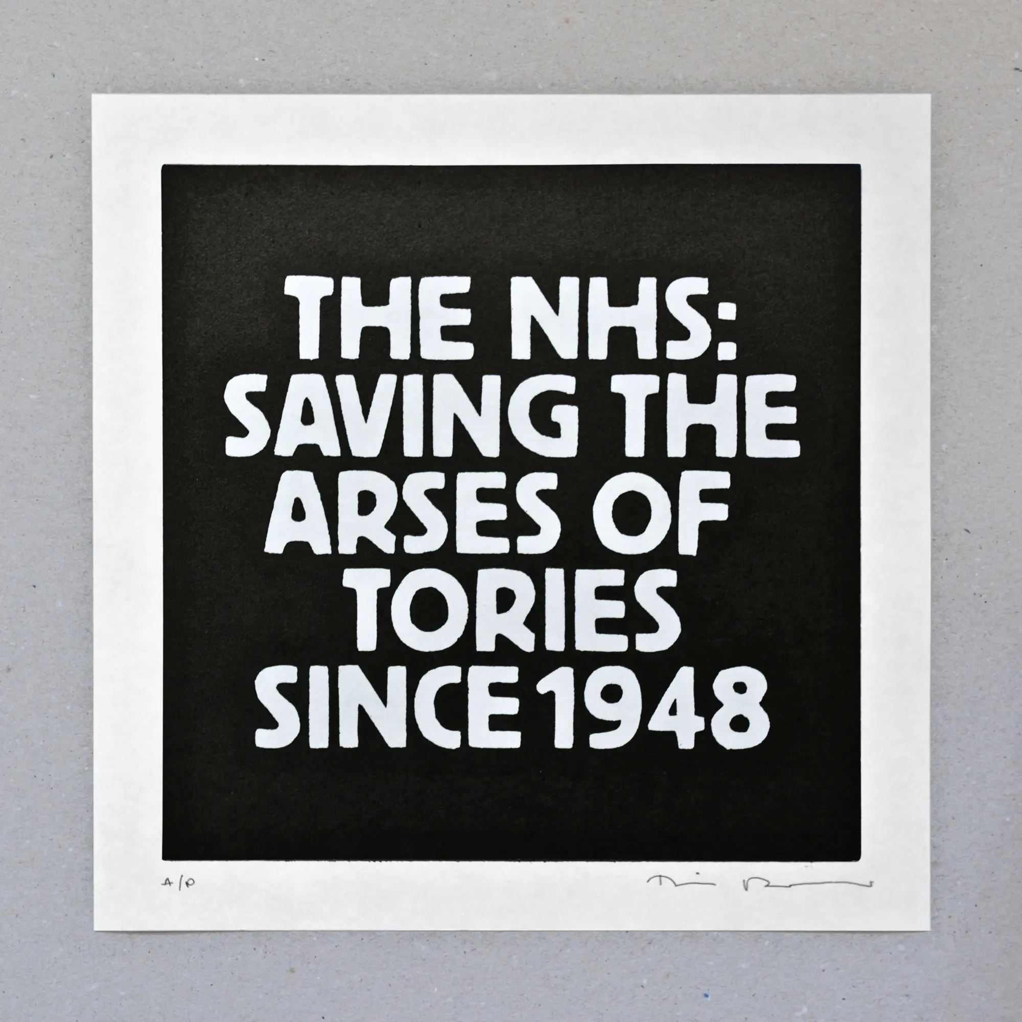 The NHS by Tim Fishlock, linocut on paper, edition of 12