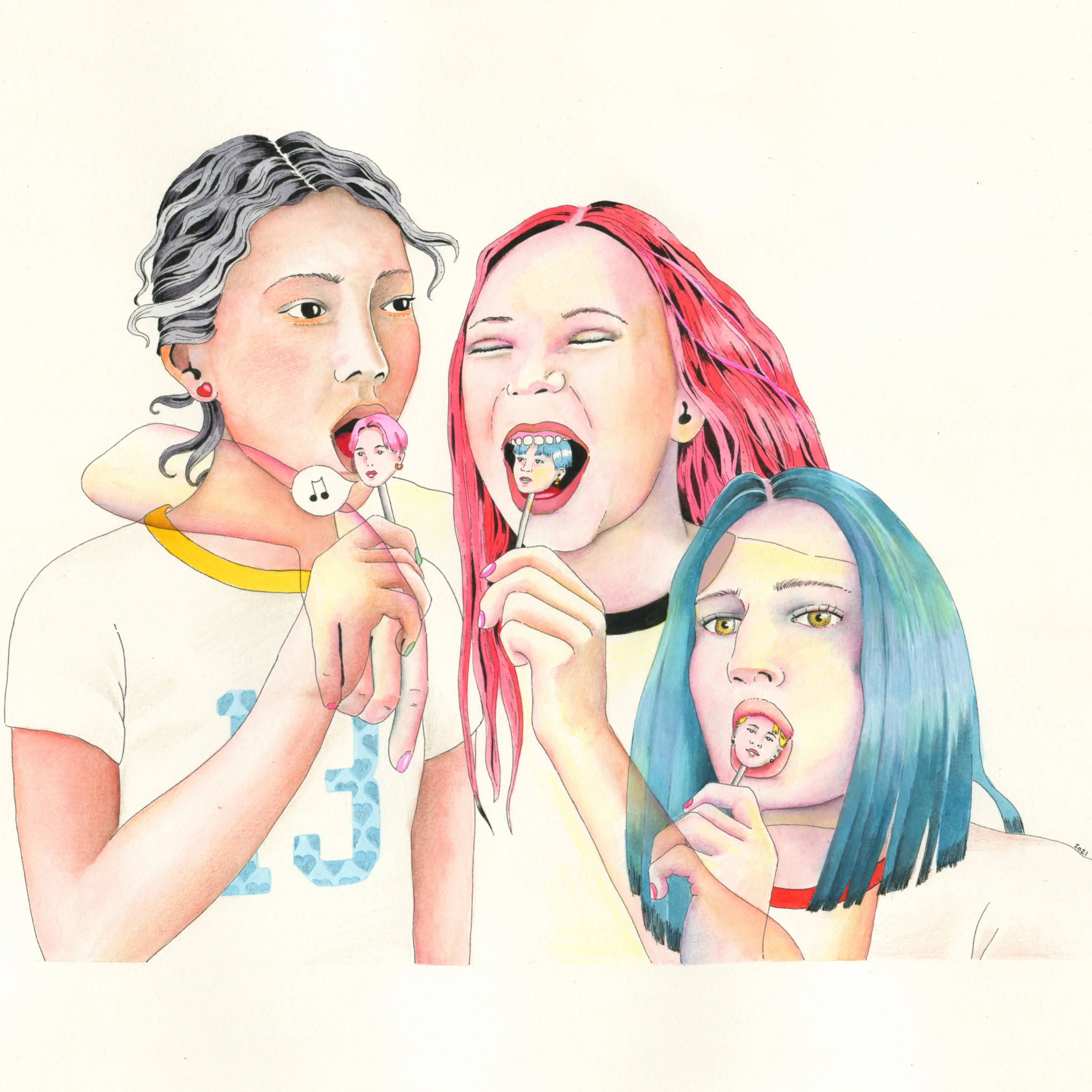 Lolly-K-Pop, original ink, watercolour and acrylic on paper, 2021