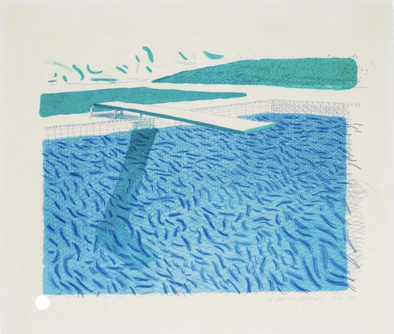 David hockney lithographic water made of lines crayon and a blue wash 1980 ed 48