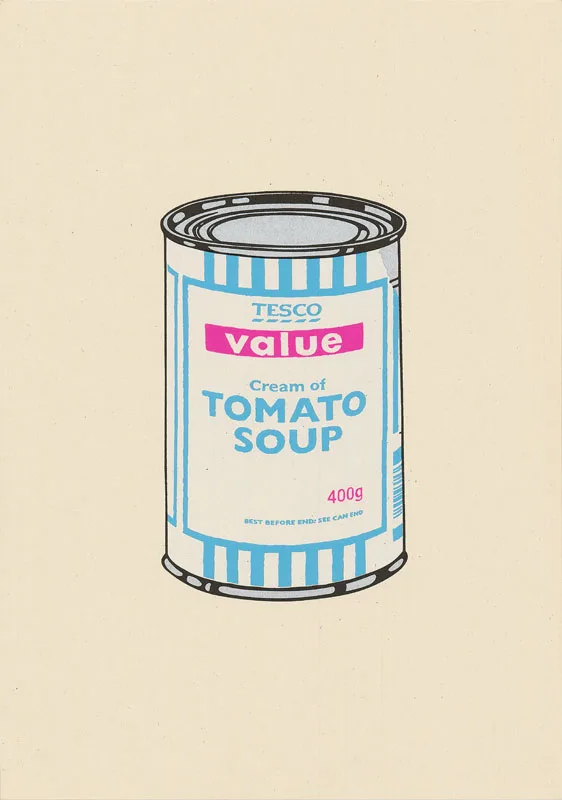 Banksy Soup Can (White/Blue/Hot Pink)