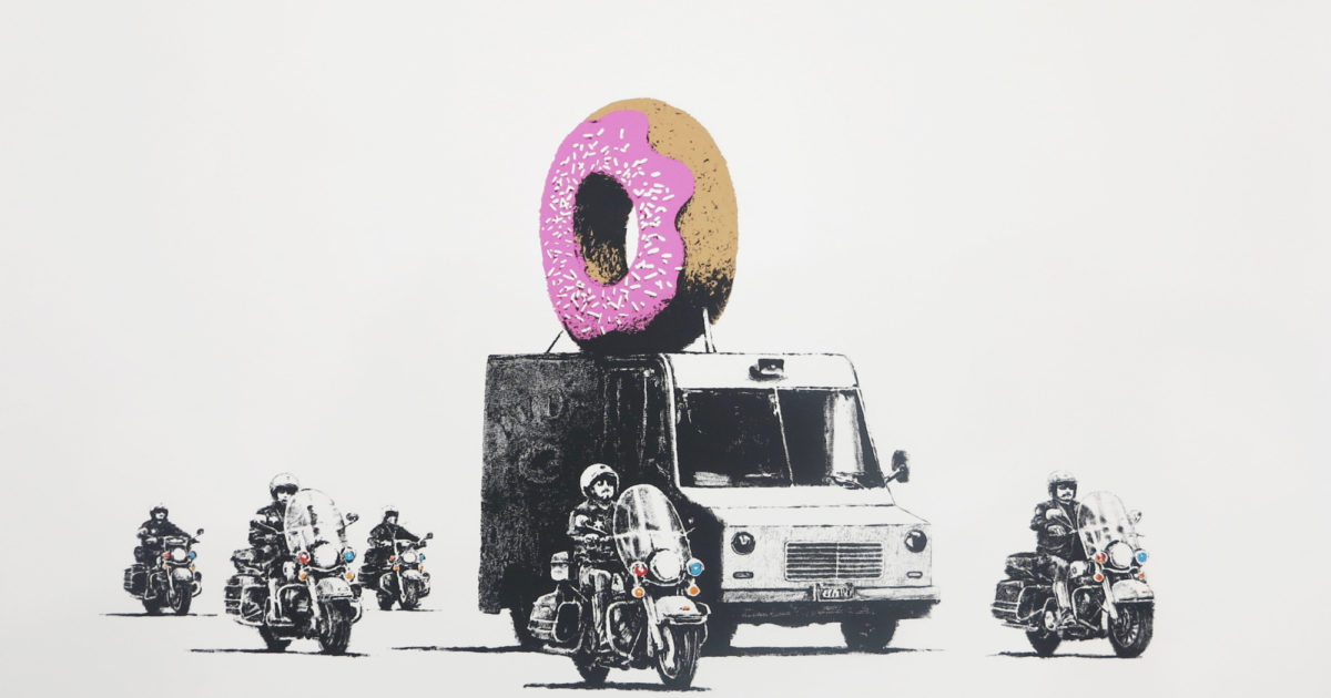 バンクシー　ストロベリードーナツ　キャンバスアート　50×70cm Banksy バンクシー Donut Strawberry COA付き 本物のBanksy作品を販売