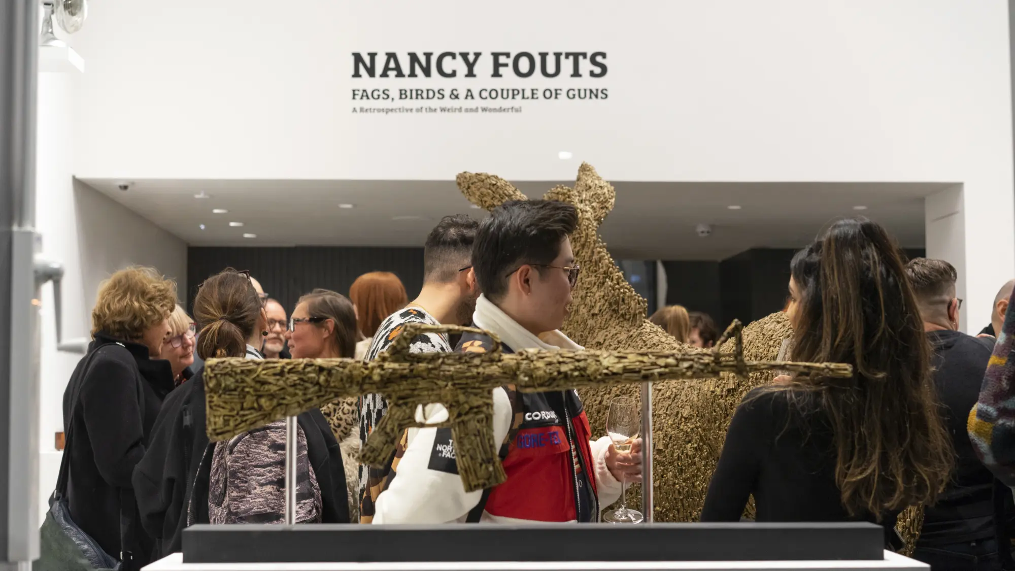 Nancy Fouts, M16 - Figures on display at Fags, Birds and a Couple of Guns at Hang-Up Gallery, London, 2020.
