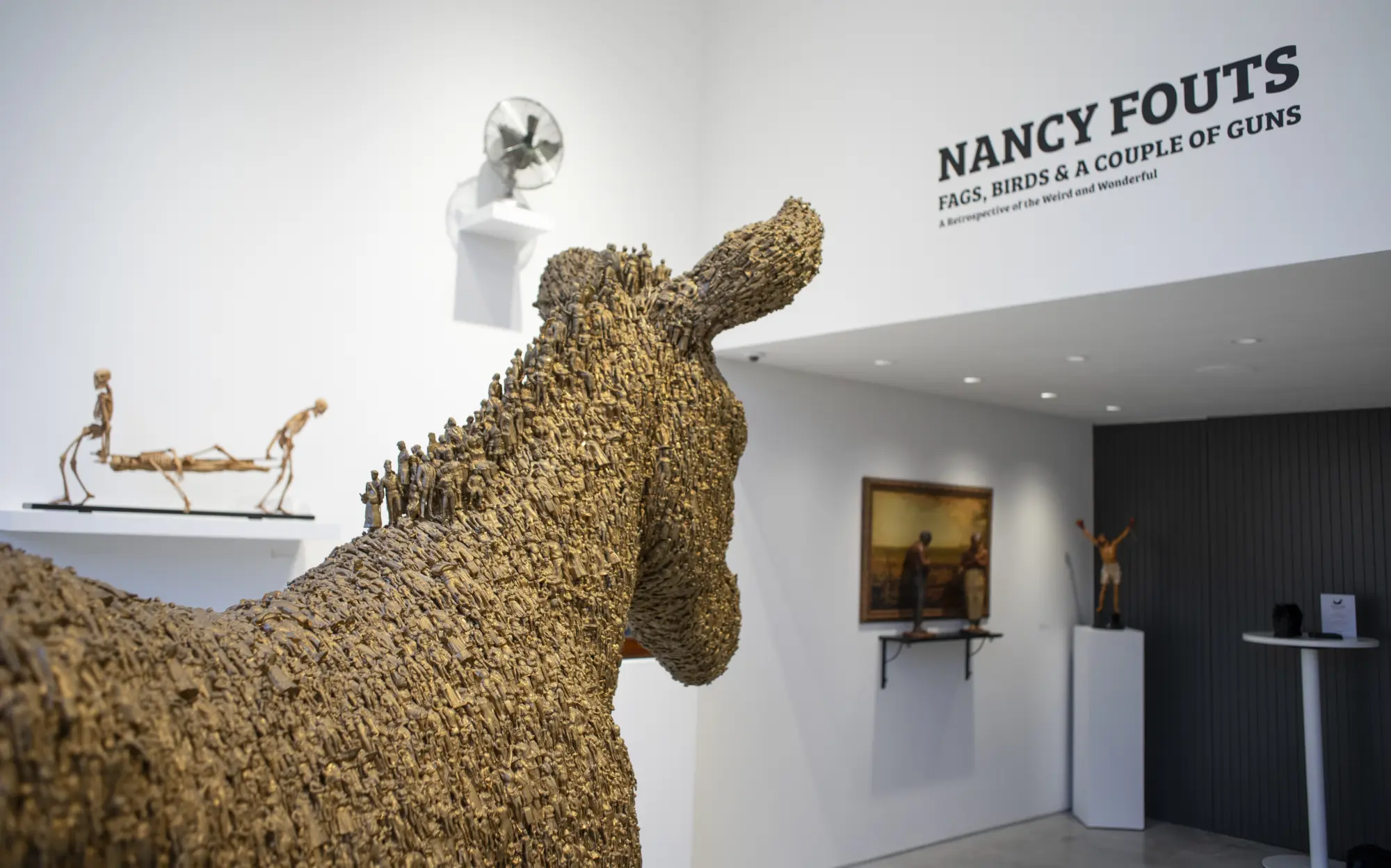 Installation view of Nancy Fouts, Fags, Birds and a Couple of Guns, Hang-Up Gallery, London, 2020.
