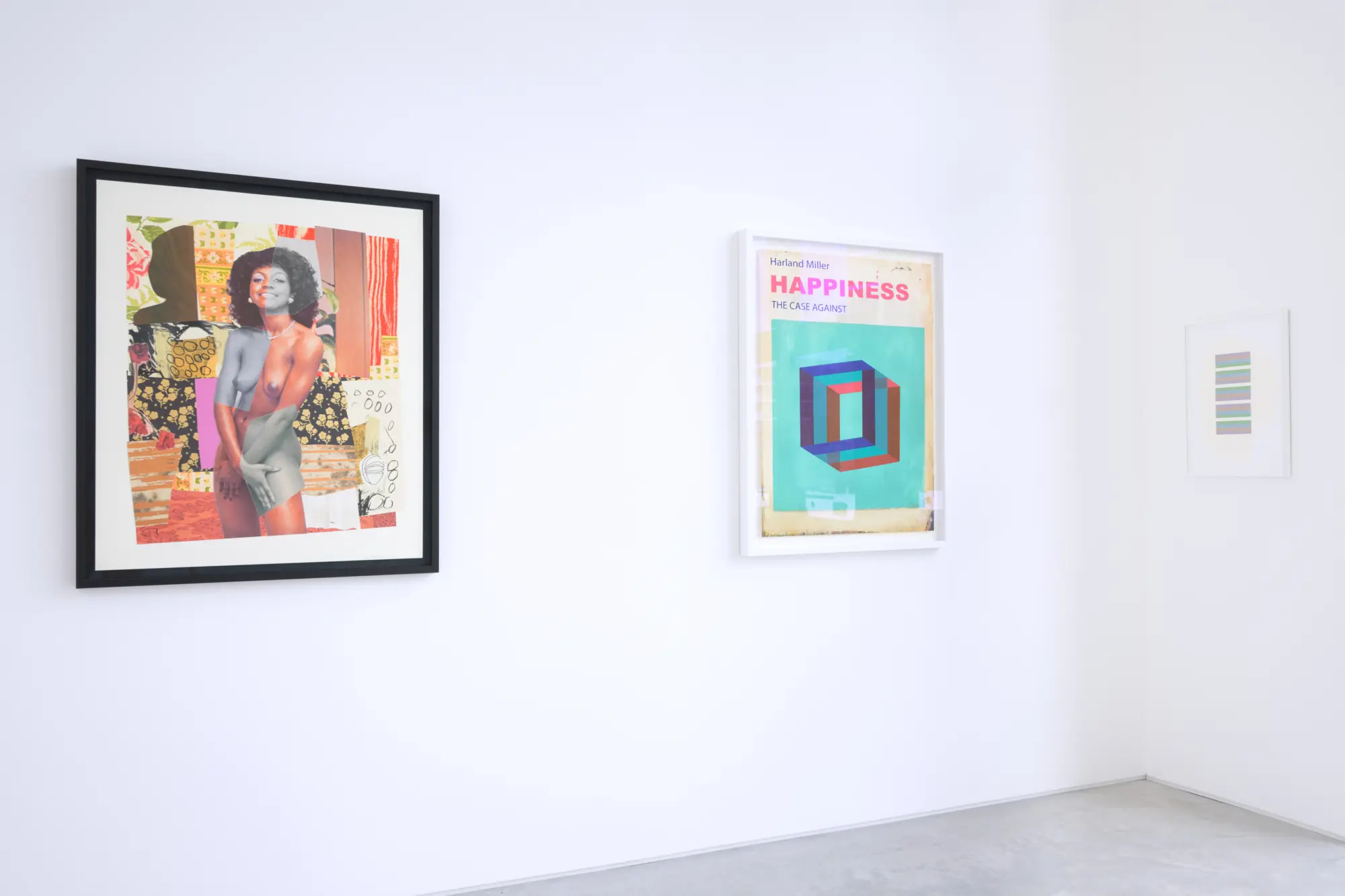 Mickalene Thomas, July 1977, Harland Miller, Happiness: The Case Against and Bridget Riley, Intervals 3