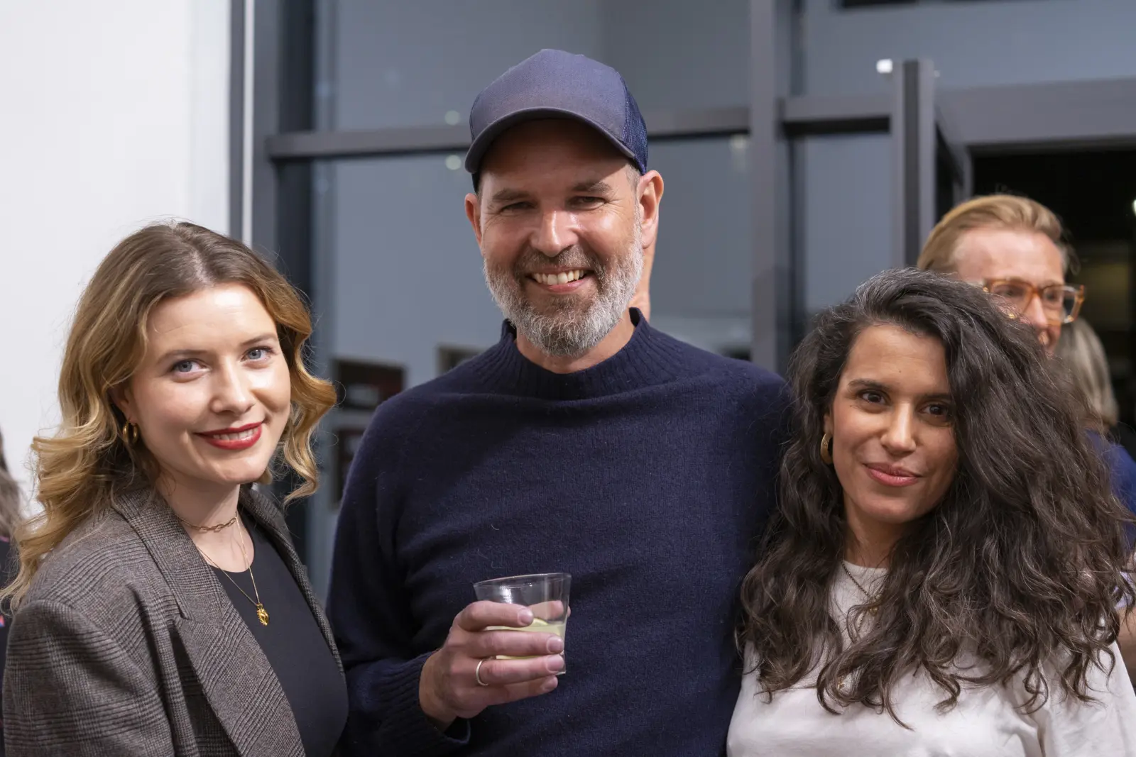 Tim Fishlock with artist liaison manager Charlotte Bain and gallery manager, Laura Rivas-Lopez at PARADISE VERSION's private view. Hang-Up Gallery, London.