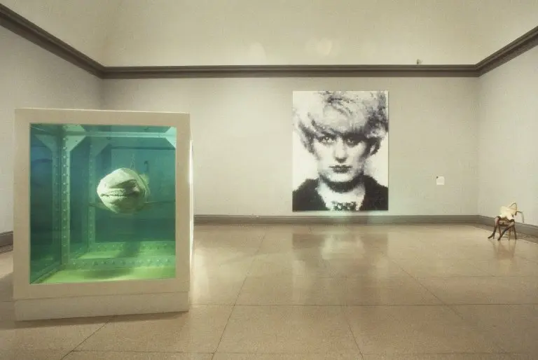 Works by Damien Hirst and Marcus Harvey featured at the 'Sensation' Exhibition at the Brooklyn Museum
