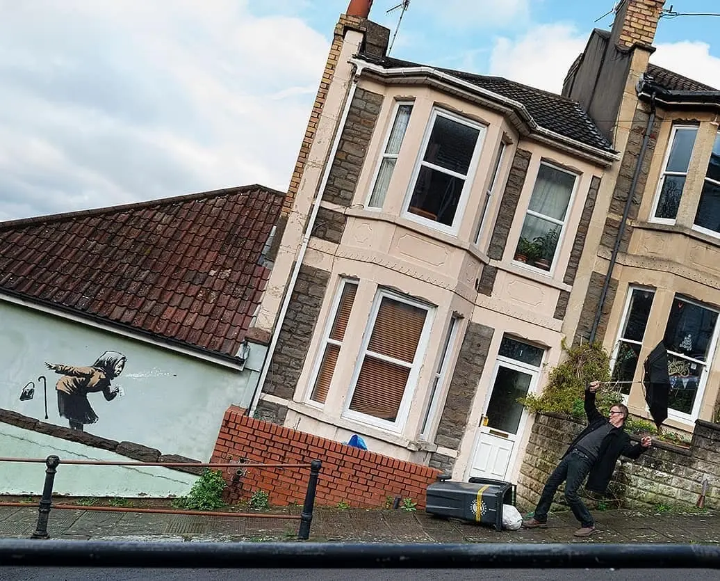 Achoo by Banksy appears on a house in Vale Street