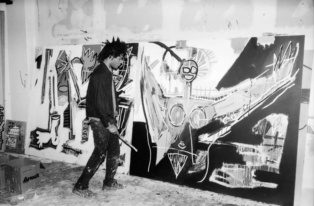 Basquiat at work in his New York studio