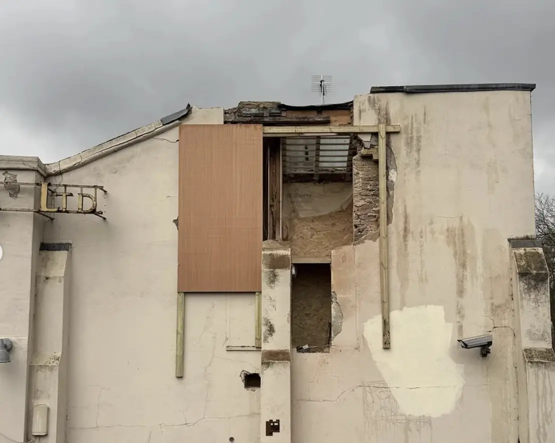 Kew Bridge building following the removal of the Banksy work