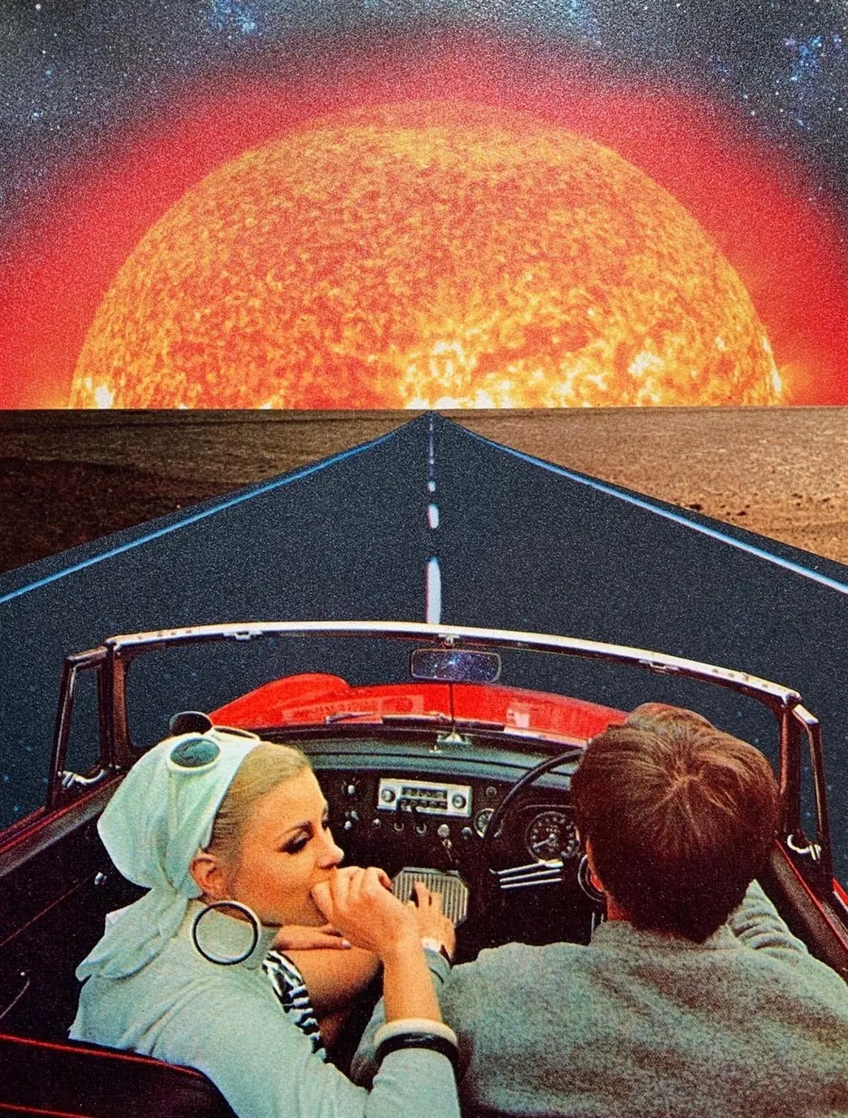 On the Road, Screen print on paper with UV glazes and glitter varnish, 2020
