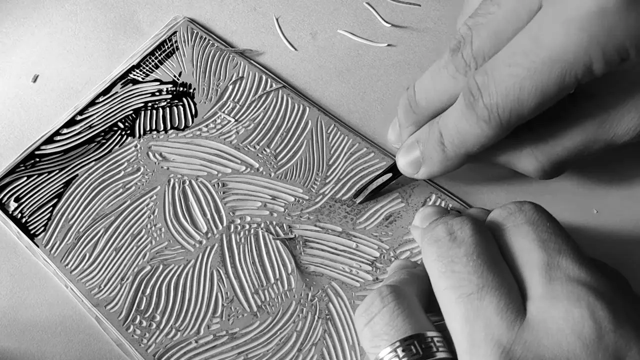 Linocut - In process