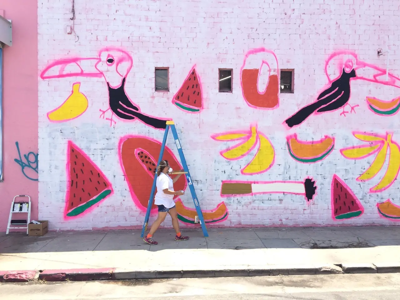 Katherine Bernhardt’s mural 'Fruit Salad' at Venus Over L.A., July 2015.