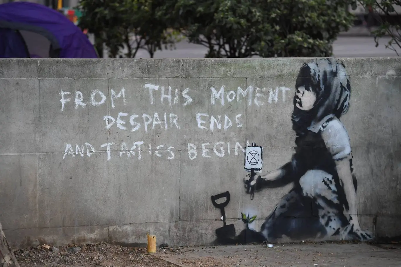 The mural, suspected to be a Banksy by most, in Marble Arch