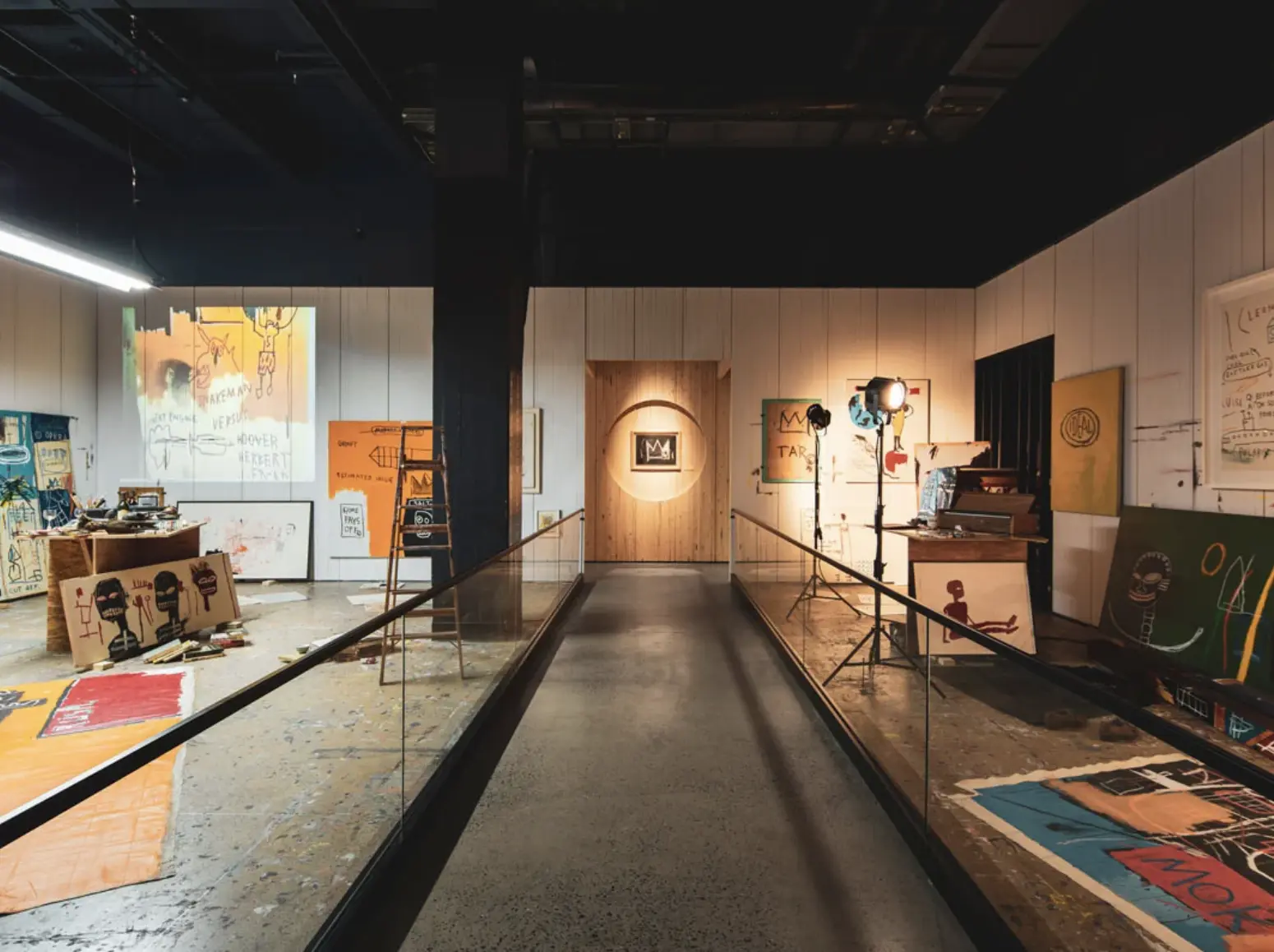 Installation view of "Jean-Michel Basquiat: King Pleasure," 2022, at Starrett-Lehigh Building.