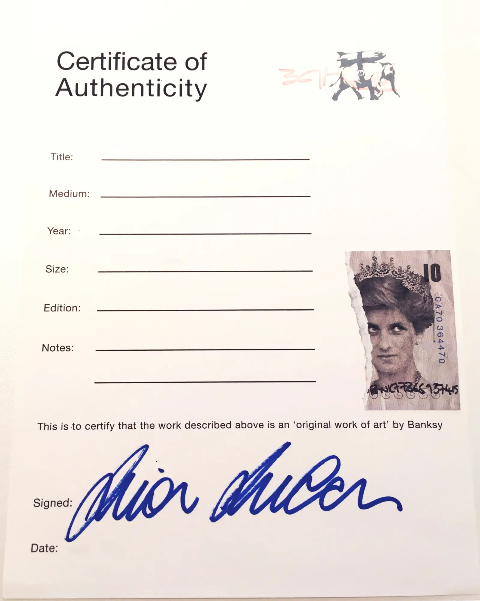 Certificate of Authenticity from Pest Control