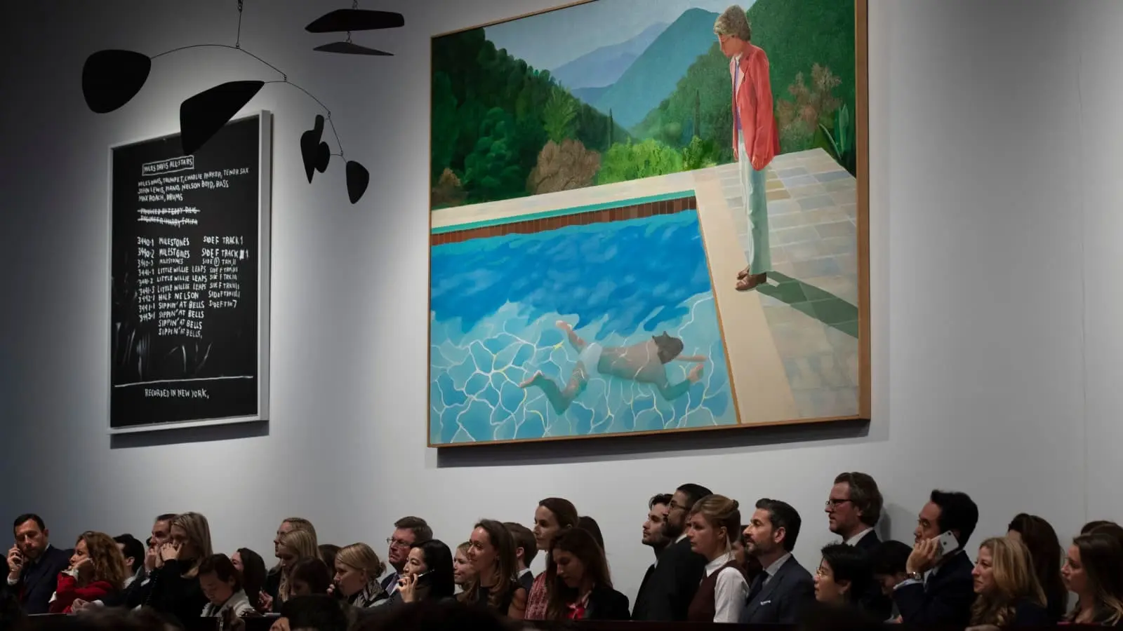 Hockney's Portrait of an Artist (Pool with Two Figures) on display at Christie's in New York