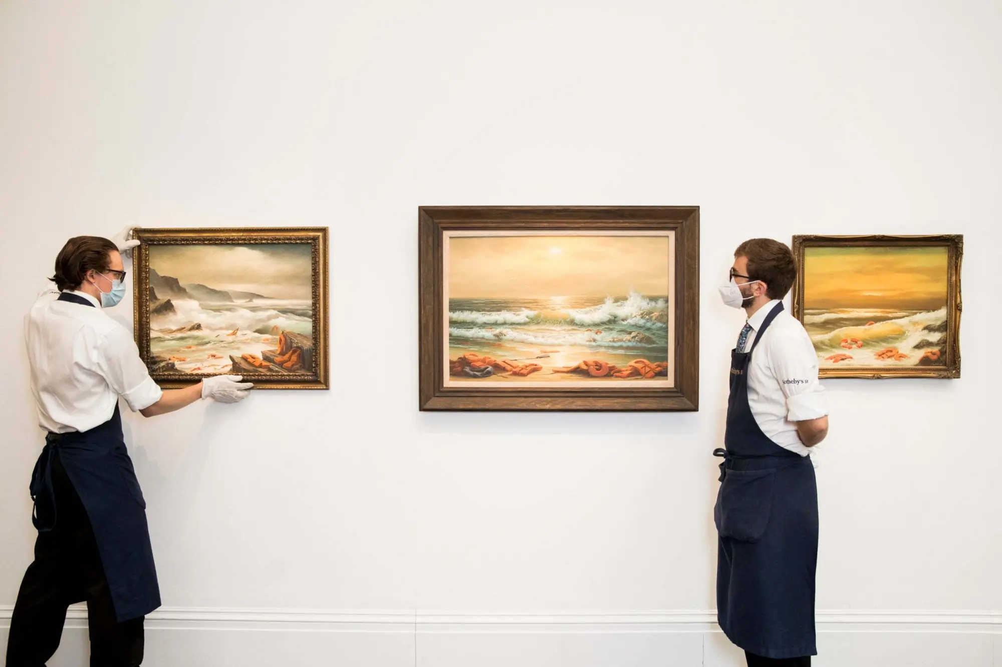 Mediterranean Sea View (Triptych) by Bansky, 2017 at Sotheby's Auction House, London