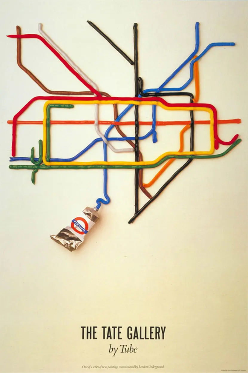 Transport for London, Tate by Tube poster by Malcolm Fowler and Nancy Fouts of Shirt Sleeve Studio. This poster was nominated as one of the ten best posters in the world. It also earned a place in Campaign’s 100 posters of the 20th century.