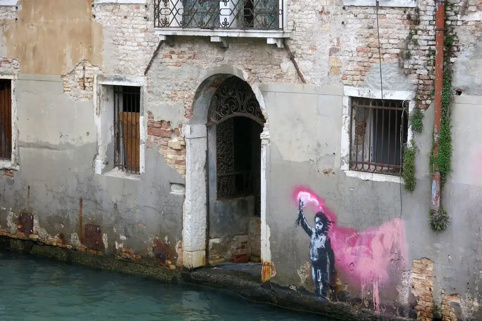 Banksy's mural on a canal wall, first spotted earlier in May