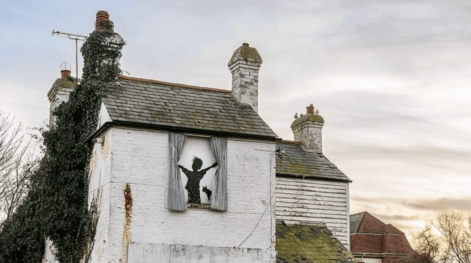 The artwork was painted on the side of a derelict farmhouse in Herne Bay, Kent.