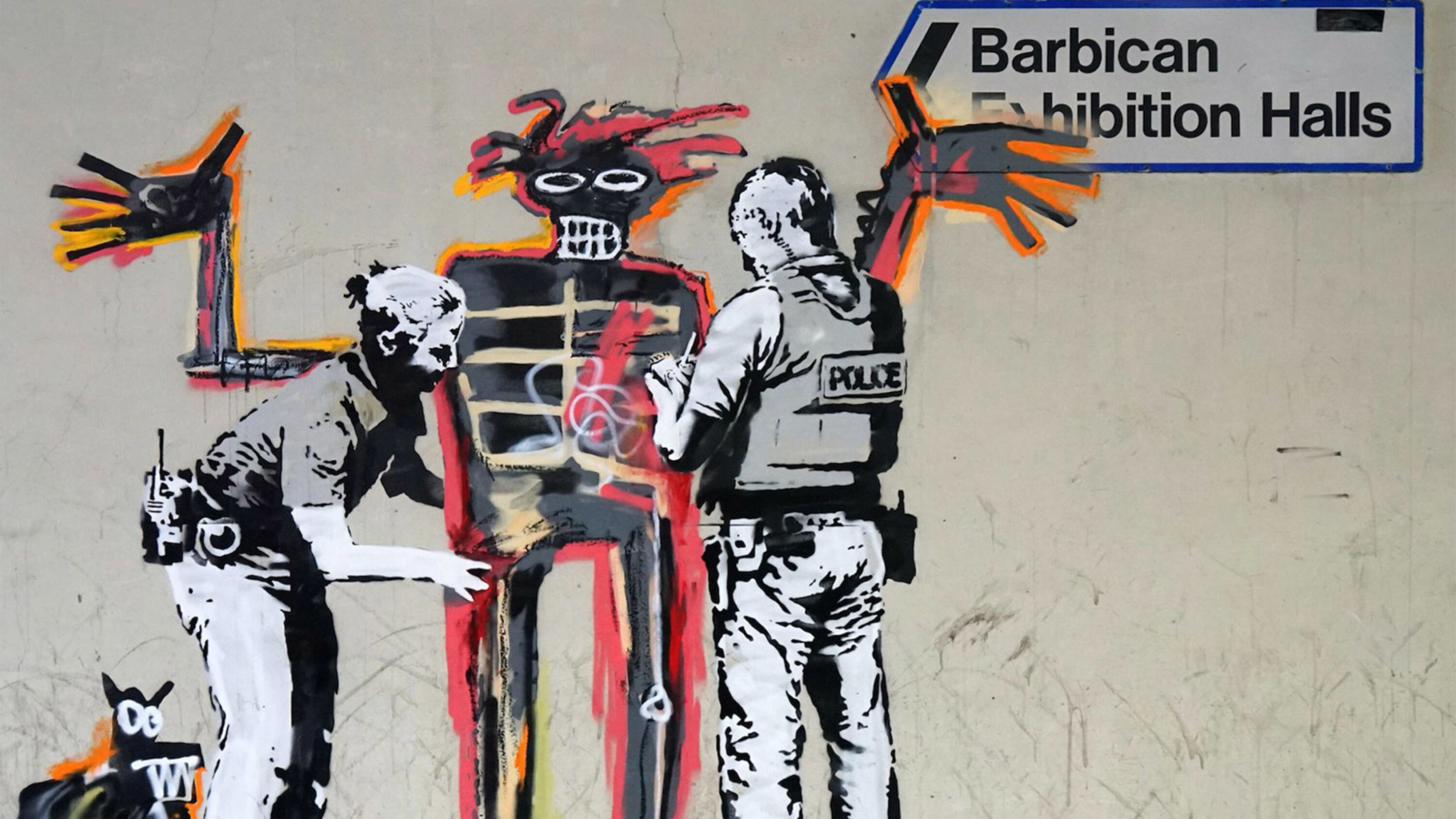 Banksy's Portrait of Basquiat Being Welcomed by the Metropolitan Police, 2018