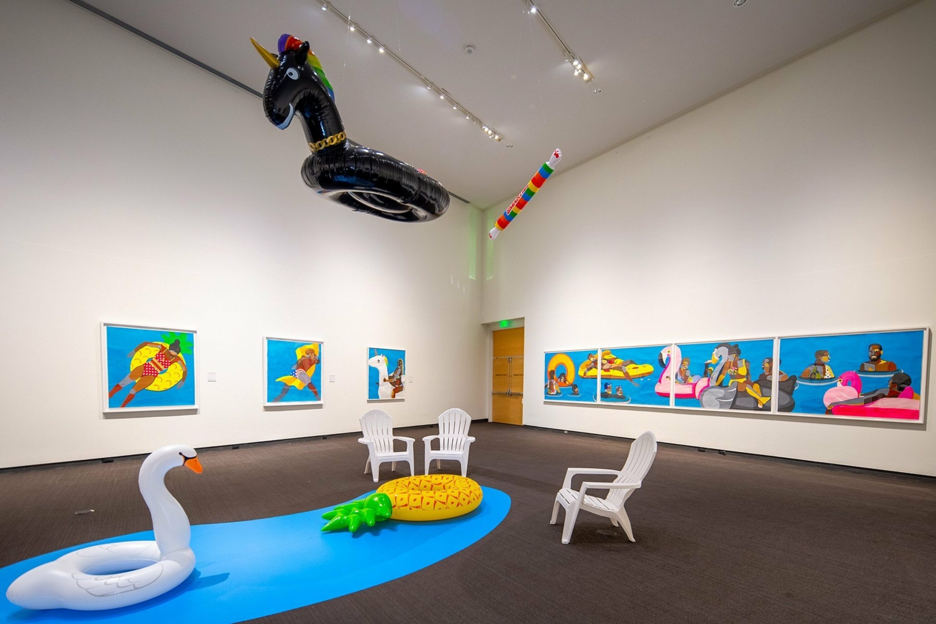 Installation photo of “Derrick Adams: Buoyant’ at Museum of Fine Arts, St. Petersburg, FL.