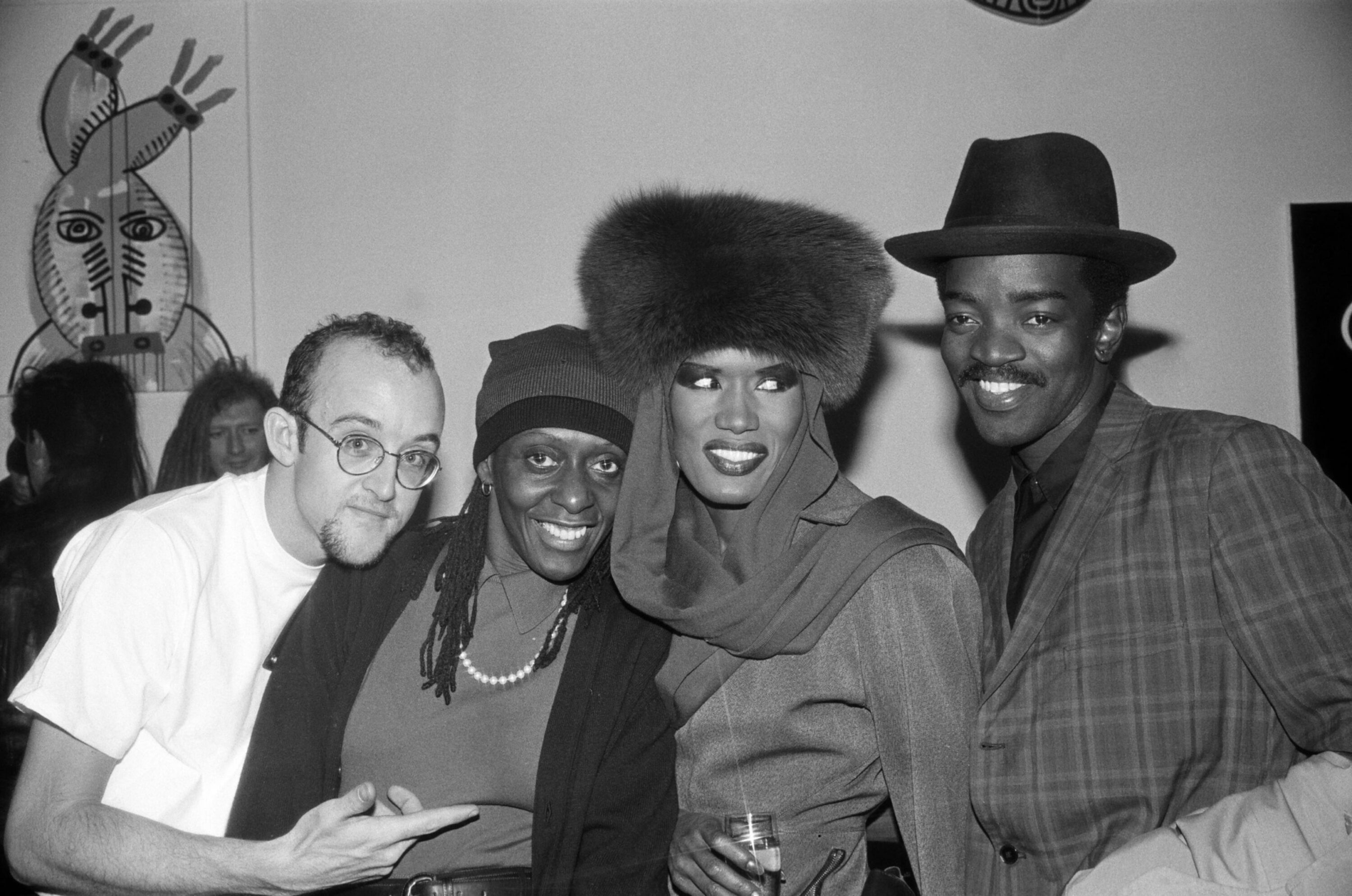Keith Haring, Bethany Hardison, Grace Jones and Fred ‘Fab 5 Freddy’ Brathwaite at the Fun Gallery, 1983