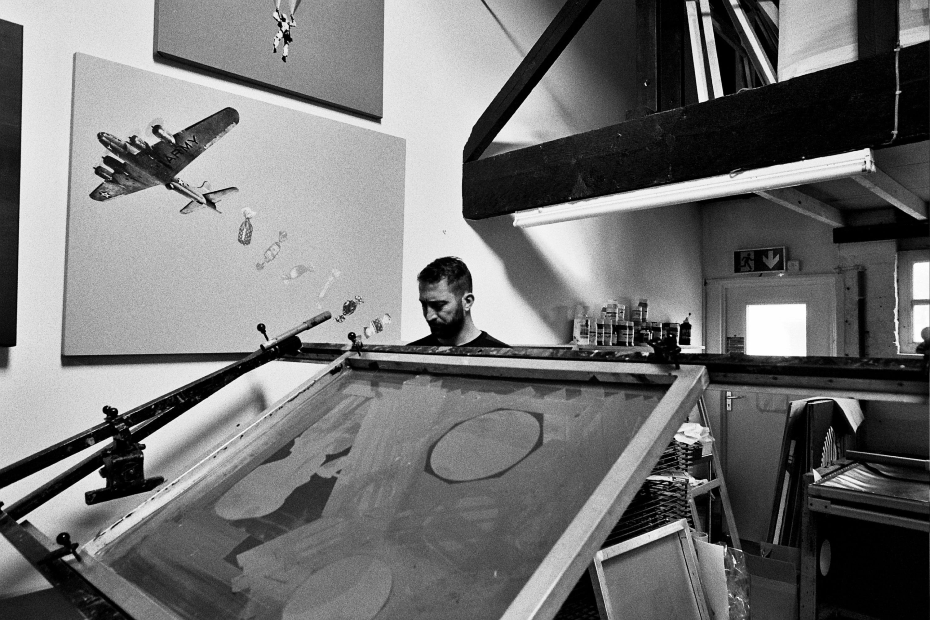 Joe Webb at work creating one of his editions