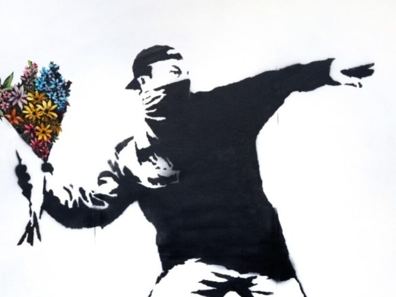 A Life Size example of Banksy’s Love Is In The Air Headlined Sotheby’s Evening Sale