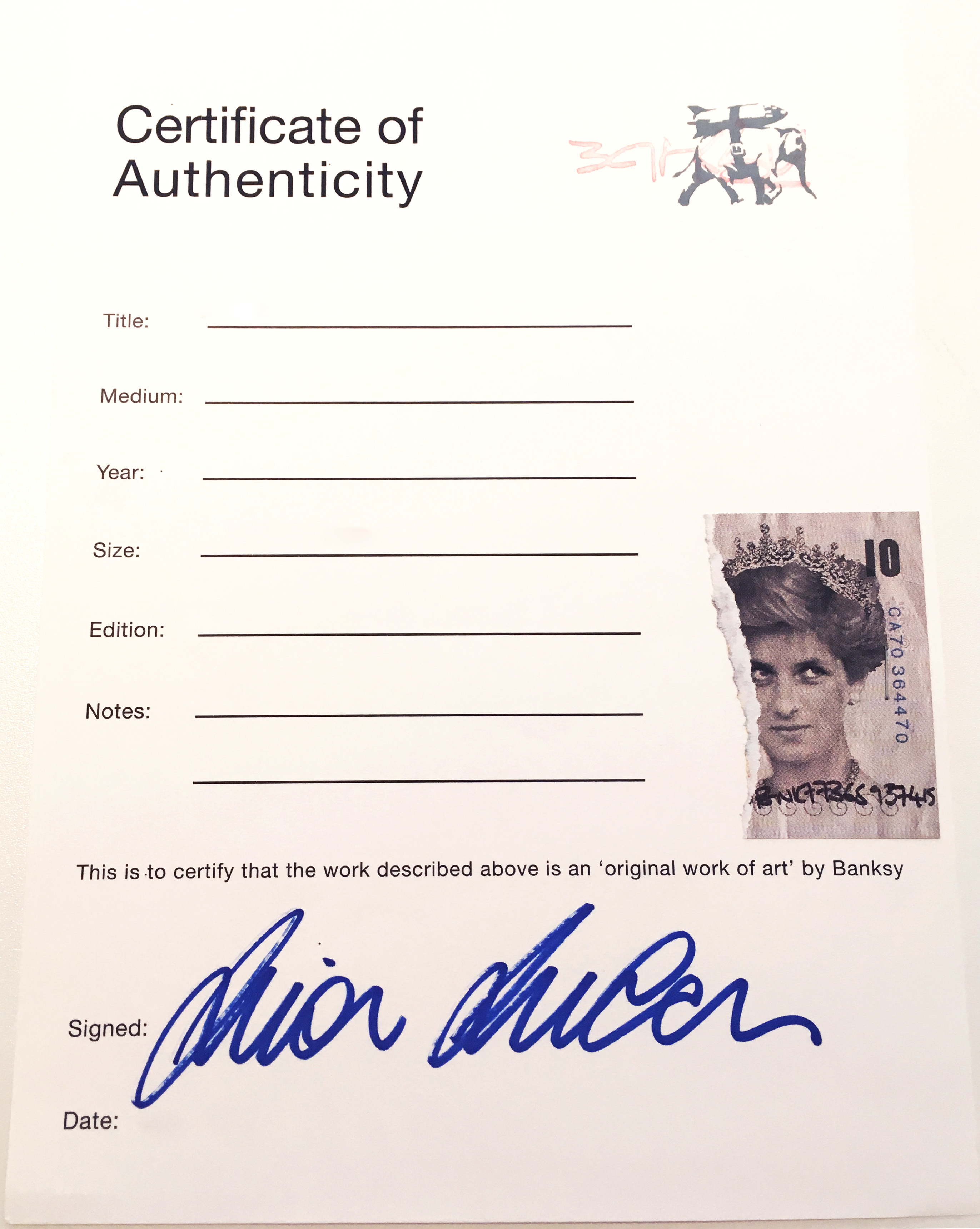 Certificate of Authenticity from Pest Control