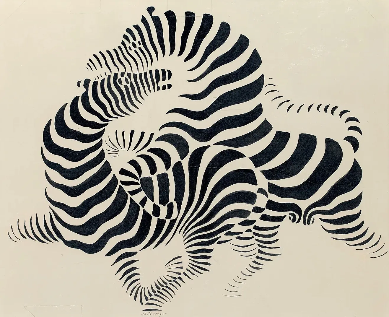 'Zèbres-A', 1938 by Victor Vasarely & 'Fragment 5', 1965 by Bridget Riley